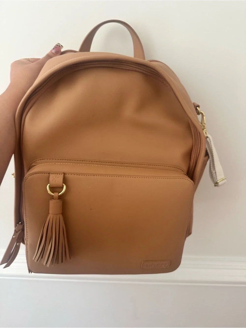 Tan Women's Backpack with Tassel Accent